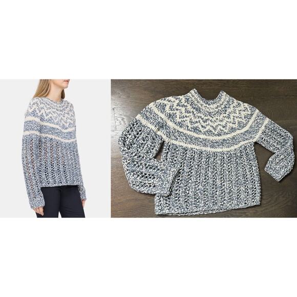 NEW $495 Theory Blue Chevron Sweater in Felted Wool-Cashmere Fair Isle sz S - Picture 1 of 7